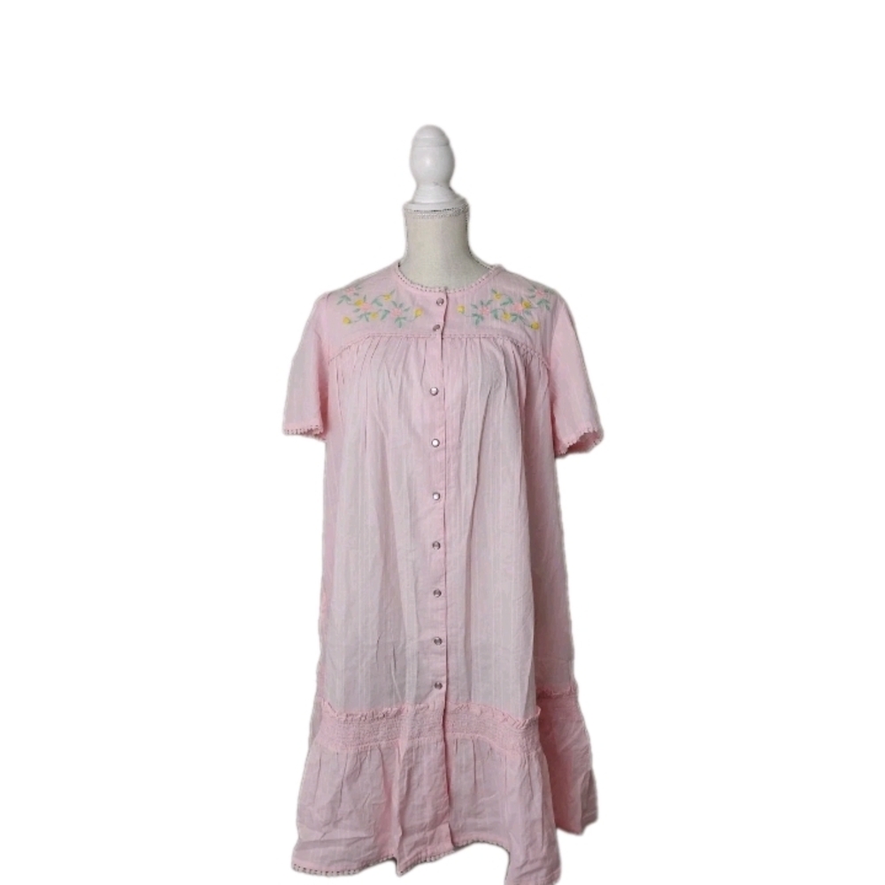 National Pearl Snap Front Short Sleeve Nightgown Pink Floral Size Petite S NEW